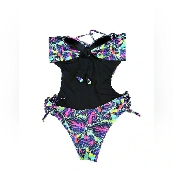 Top Model Multicolor Neon Tropical Adjustable One Piece Swimsuit Womens Size L - Picture 7 of 14